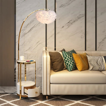 Feather Floor Lamp with Shelves & Drawer Arched Floor Lamp With End Table